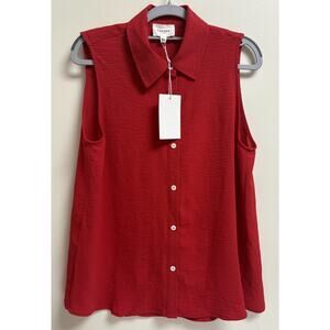 Andrée by Unit Red Sleeveless Button Front Blouse Womens Small Collared Top